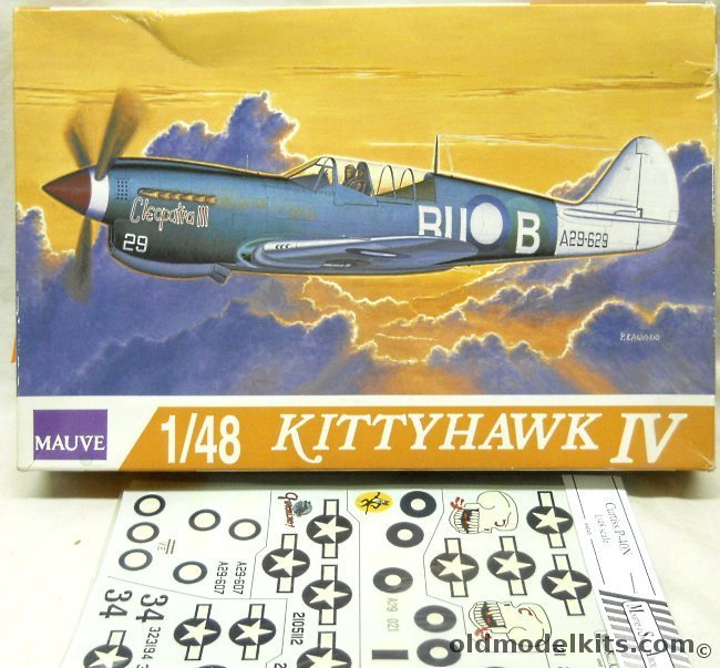 Mauve 1/48 Kittyhawk IV (P-40) With MSAP Decals - RAAF Australia Lt. Col. G.C. Atherton 80th Sq New Guinea 1945 / F. Sgt. D.A. Smyth No. 78 Sq New Guinea 1944, 00085-1500 plastic model kit